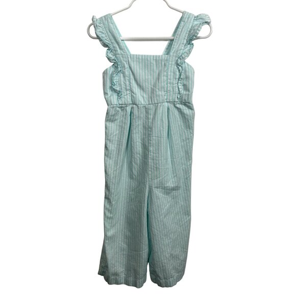 Carter’s Girls Blue White Striped Ruffle Strap Sleeveless Jumpsuit Size 5 - Picture 1 of 7
